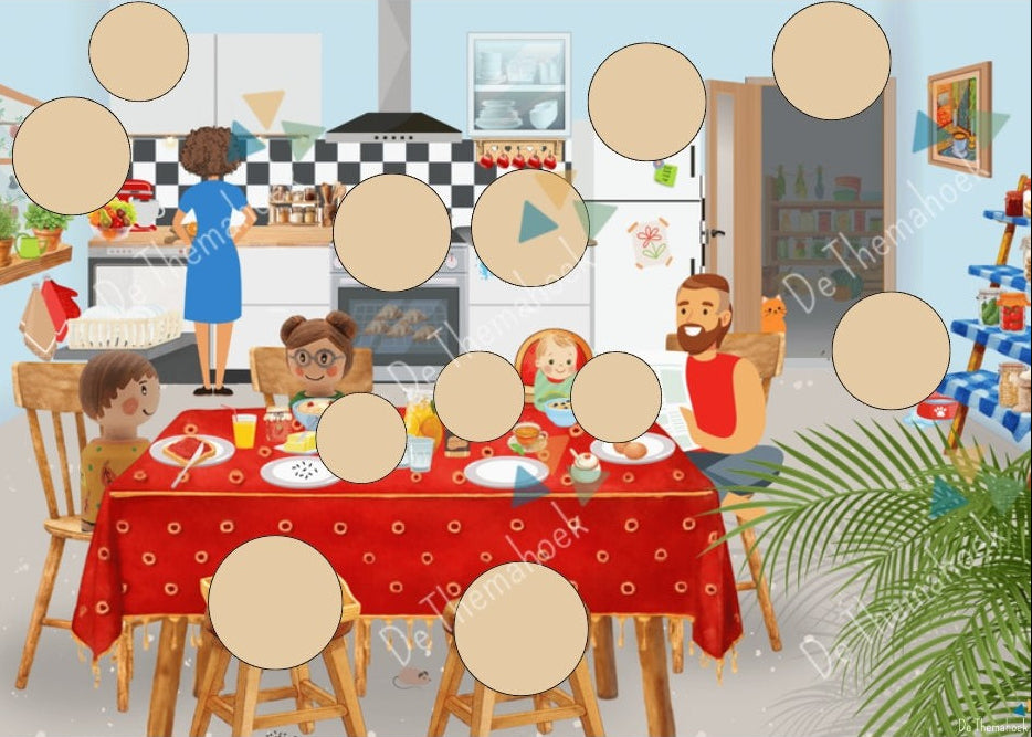 zaklampspel, thema huis, thema mijn huis, thema hier woon ik, kleuters, groep 1/2, woordenschat, letterherkenning, de themahoek, themahoek, huishoek, aanvankelijk lezen, spel, inloop