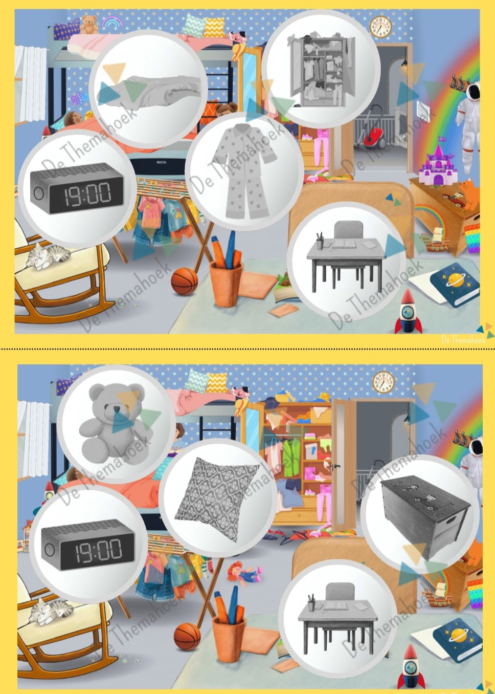 bingo, thema huis, kleuters, groep 1/2, woordenschat, auditieve oefeningen, lotto, thema mijn huis, thema hier woon ik, de themahoek, themahoek, spel, huishoek, lotto, nt leerlingen