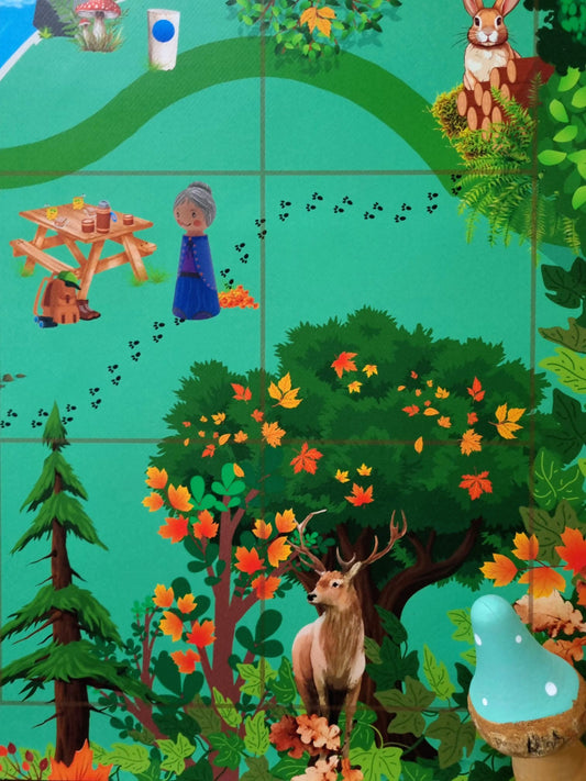 beebotmat thema bos, kinderboekenweek 2025, op avontuur in het bos, kleuterss, woordenschat, de themahoek