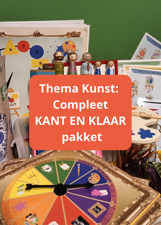 thema kunst, kant en klaar, kleuters, groep 1/2, themakist kunst, themapkketkunst, compleet thema kunst, kunst voor kleuters, thema kunst kleuters, piccolo, dobble, bingo, verteltafel, spel, de themahoek, woordenschat, taal, rekenen, cijferherkenning, cijfers, woordkaarten