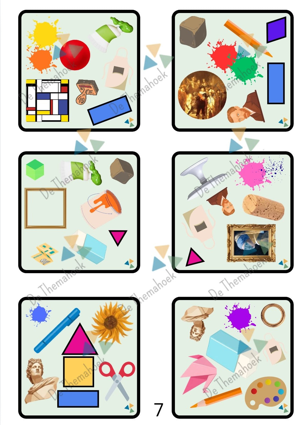 thema kunst, dobble, thema museum, kleuters, nt2 onderwijs, woordenschat, executieve functies, spel, vorm en kleur, inloop, de themahoek, themahoek kunst