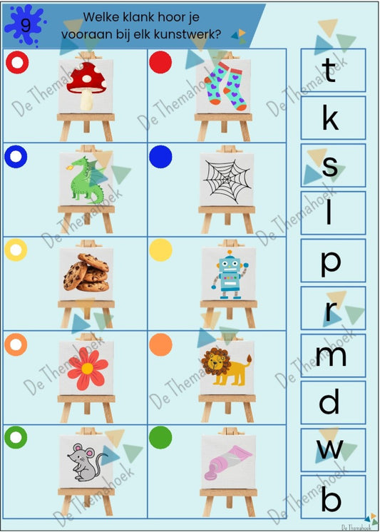 thema kunst, piccolo, knijpkaarten, kleuters, groep 1/2, woordenschat, rijmen, beginklank, kunst, thema museum, nt2 onderwijs