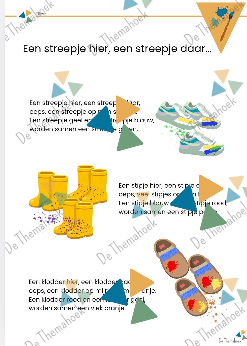 versje over kleuren thema kunst, leuters, kleuren mengen, versje, liedje, thema kunst, thema museum, zingen, kleuters, groep 1/2, de themahoek, themahoek
