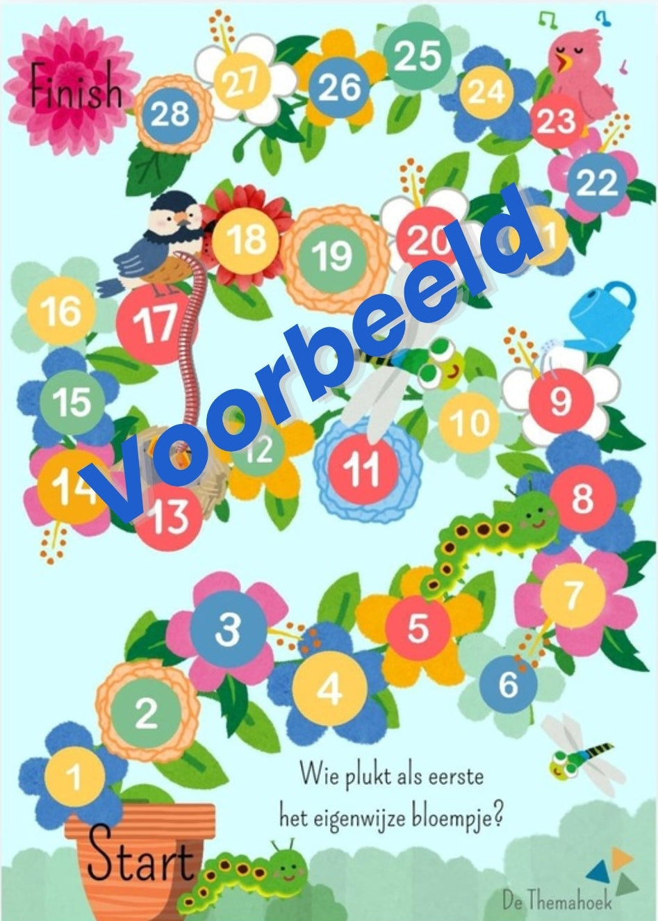 spel, thema lente, kleuters, cijferherkenning, borspel, woordenschat, rekenen, thema bloemen, bloemen, gratis