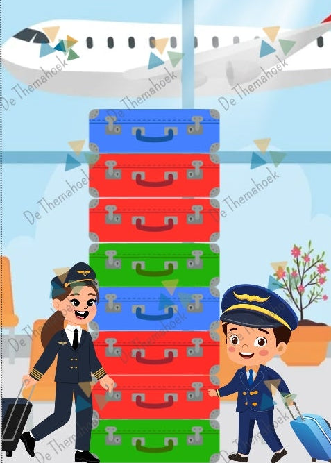 thema vakantie, kleuters, vliegen, thema op reis, vliegtuig, thema camping, thema strand, patronen, reeksen, rekenen, kleuren op goede volgorde, de themahoek