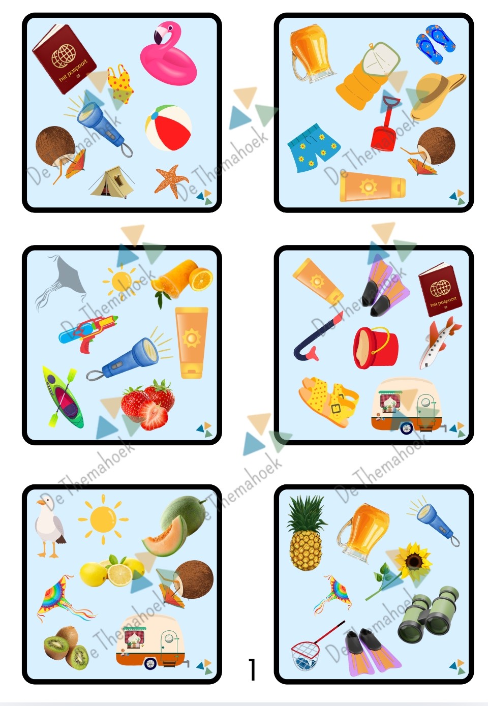 dobble, thema vakantie, kleuters, groep 1/2, thema op reis, thema de camping, thema zomer, thema strand en zee, spel, visuele analyse, executieve functies, spel kleuters, woordenschat, groep 3. nt2 onderwijs, nt2 leerlingen, auditieve oefeningen