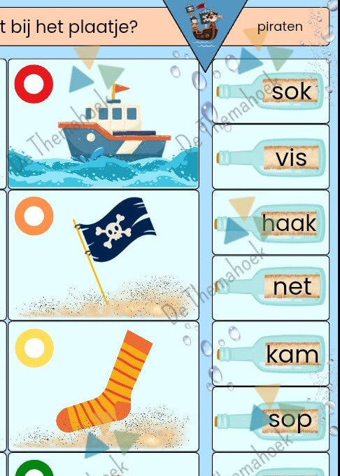 piccolo groep 1/2, thema piraten, thema, themahoek, de themahoek, piraten, piraten spel, kleuters, groep 1/2, meerkunners thema piraten, themahoek piraten, piccolo piraten, rekenen, woordenschat, piccolo kleuters, piccolokaarten kleuters