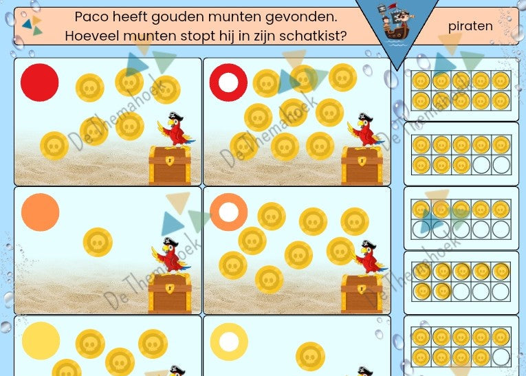 piccolo groep 1/2, thema piraten, thema, themahoek, de themahoek, piraten, piraten spel, kleuters, groep 1/2, meerkunners thema piraten, themahoek piraten, piccolo piraten, rekenen, woordenschat, piccolo kleuters, piccolokaarten kleuters