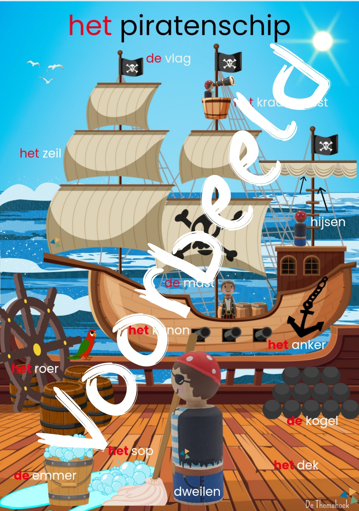 woordkaarten thema piraten groep 1/2,nt2 onderwijs, de themahoek
