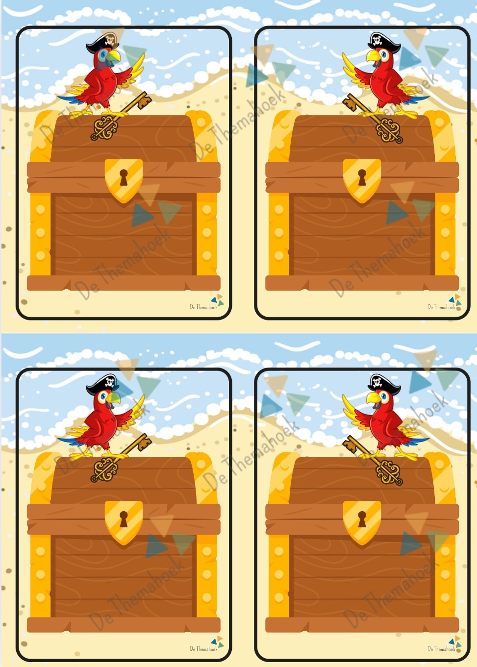 thema piraten, spel, piratenspel, kleuters, groep 1/2, woordenschat piraten, cijferherkening piraten, letterherkenning piraten, rekenen piraten, zaklampspel piraten, de themahoek, themahoek piraten