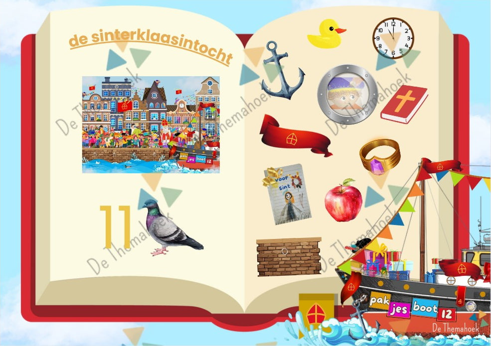 kleuters, peuters, thema sint, thema sinterklaas, sint, sinterklaas, tellen, spel sint, zoekplaat, woordkaart, praatplaat, woordenschat, auditieve oefeningen, de themahoek, themahoek sint