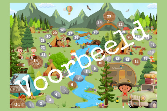 kampeerspel in thema zomer voor groep 1/2, rekenen en woordenschat, de themahoek