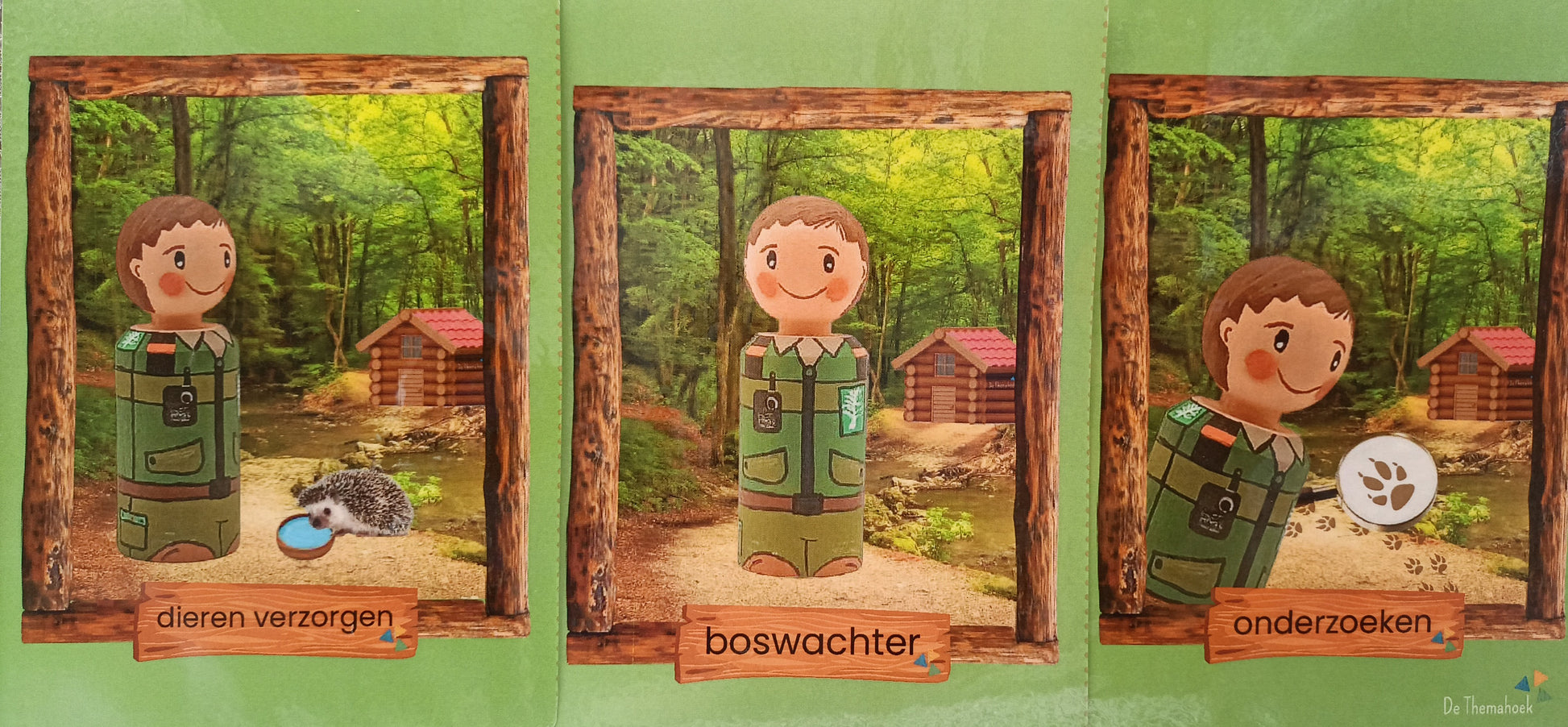 themahoek kleuters bos, thema bos groep 1/2, spelhoek, rollenkaartjes themahoek, de themahoek