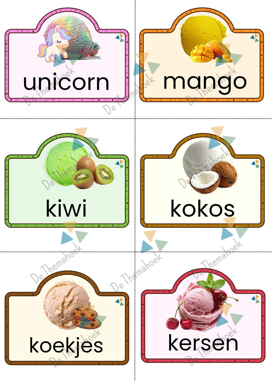 thema de ijswinkel, thema ijssalon, ijssalon, thema zomer, thema vakantie, themahoek ijssalon, themahoek ijswinkel, spel, spelhoek, kleuters, groep 1/2, taalontwikkeling, thema winkel, woordenschat, rekenen, tellen