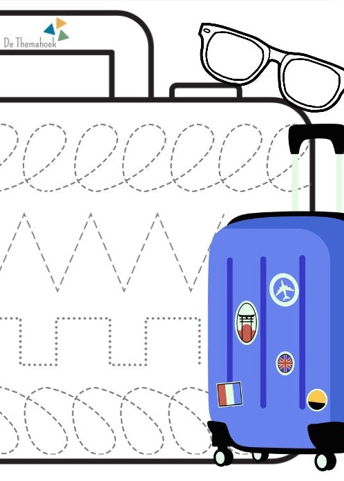 thema vakantie, thema zomer, thema op reis, kleuters, schrijfpatronen, aanvankelijk schrijven, inloop, inloopactiviteiten, woordenschat, de themahoek, motoriek, fijne motoriek