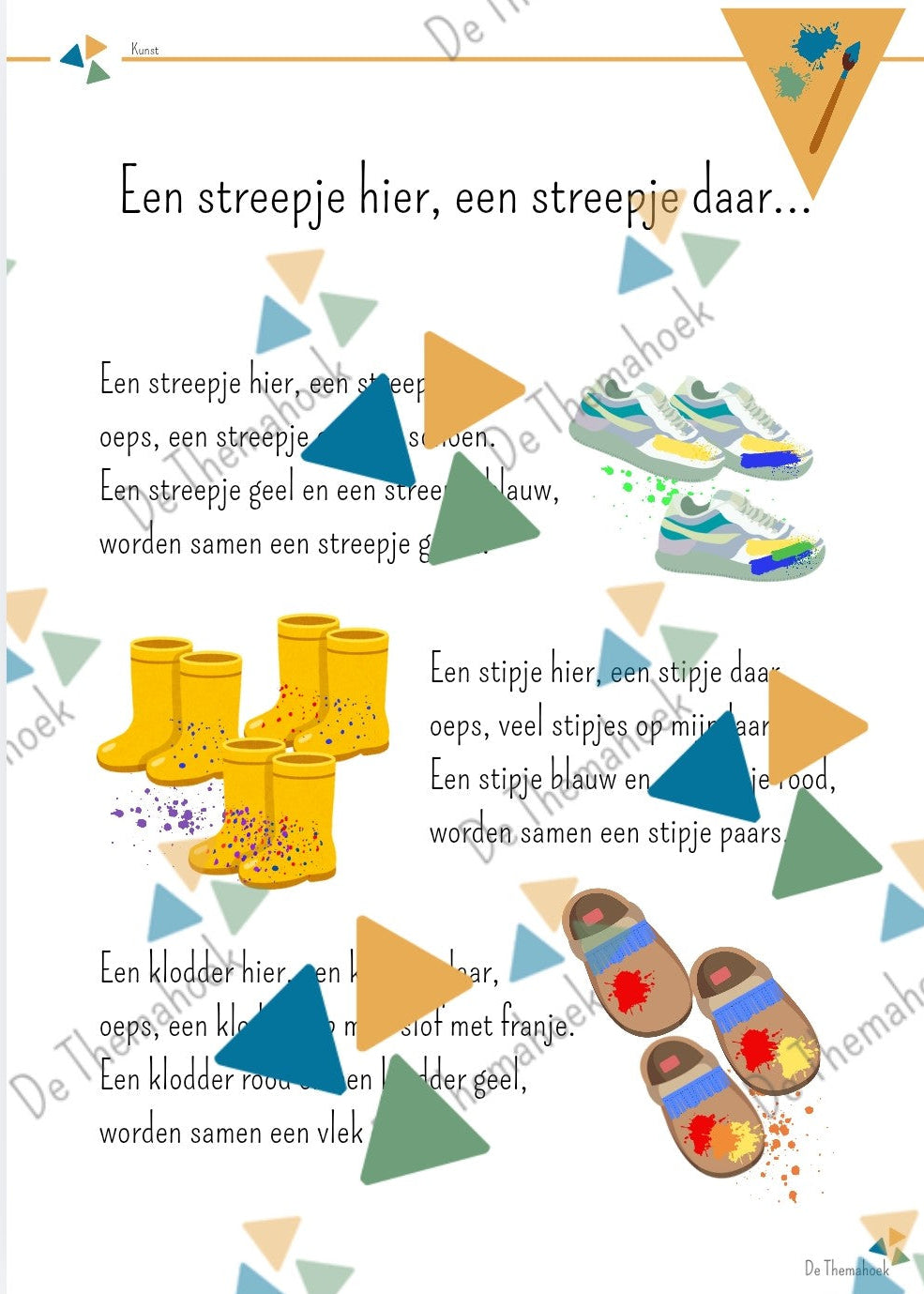 thema kunst kleuters, kleuters, thema kunst, groep 1/2, versje, liedje, zingen, de themahoek, kleuren en vormen, schilderen