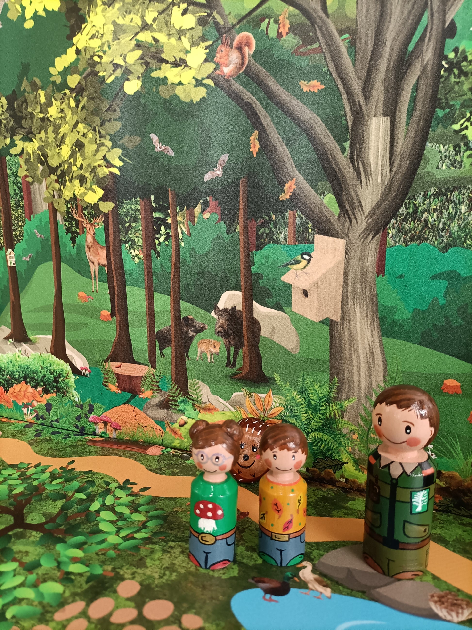 verteltafel thema bos, woordenschat bos, kleuters, thema bos, auditieve oefeningen thema bos, de themahoek, themahoek bos, de boswachter
