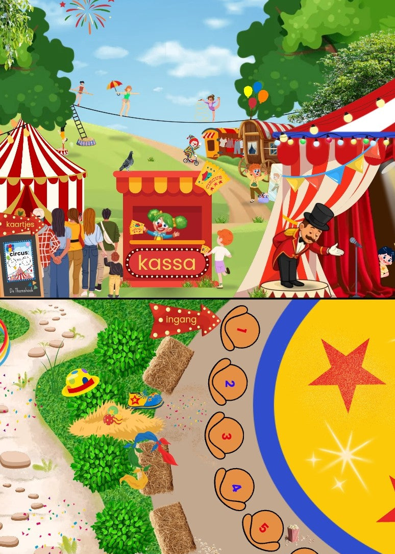 verteltafel, taalontwikkleing, woordenschat, thema circus, thema spot on, kinderboekenweek, auditieve oefeningen, circus, groep 1/2, kleuters, de themahoek