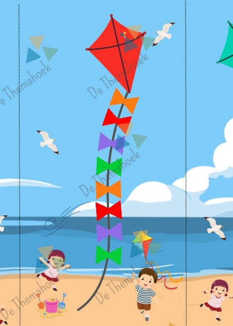 thema vakantie, kleuters, vliegers, thema camping, thema strand, patronen, reeksen, rekenen, kleuren op goede volgorde, de themahoek