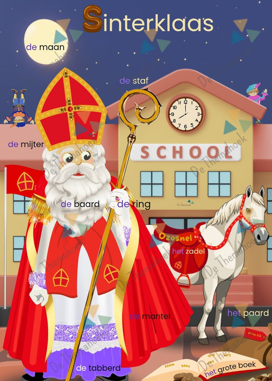 woordkaarten, thema sint, thema sinterklaas, sinterklaas, woordplaat, woordenschat, groep 1/2, auditieve oefeningen, spel sint, de themahoek
