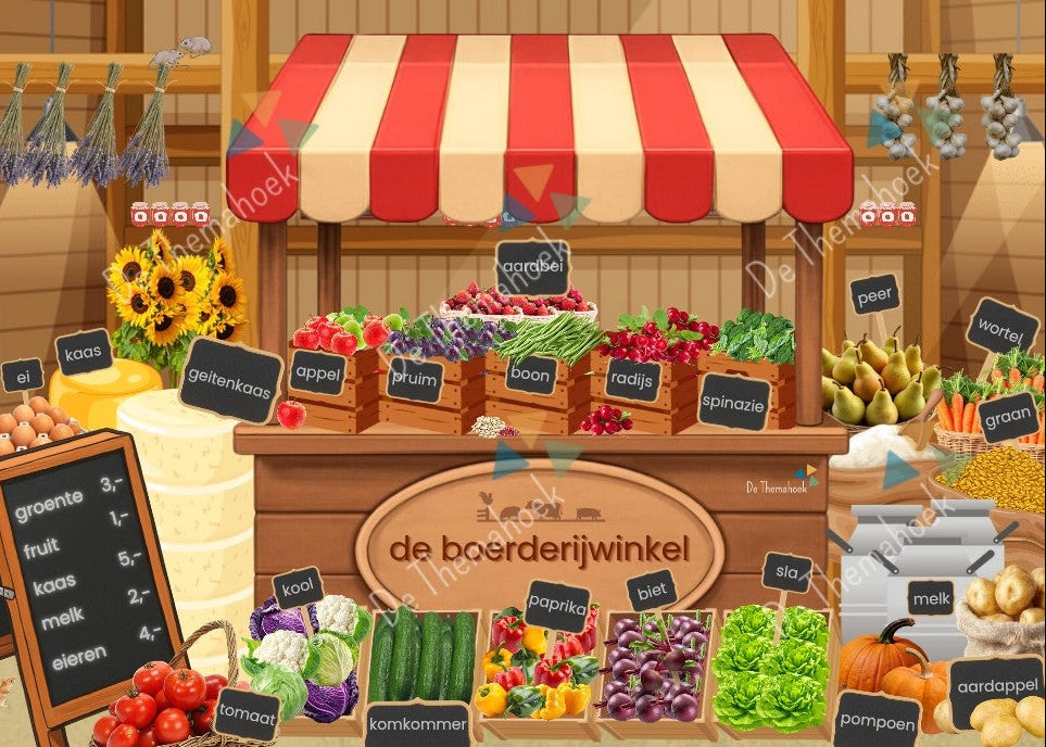 thema boerderij, kleuters, groep 1/2, woordkaart, woordkaarten, woordplaat, de boerderijwinkel, auditieve oefeningen, woordenschat, nt2 onderwijs, de themahoek, thema boerderij, thema lente, praatplaat, woordplaat