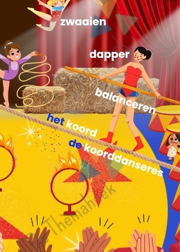 woordplaat, praatplaat, thema circus, thema spot on, kleuters, groep 1/2, kinderboekenweek, woordenschat, nt2 leerlingen, woordkaarten, woordkaartjes, auditieve oefeningen, de themahoek, themahoek circus, het circus, taalbundel, taalontwikkeling, auditieve oefeningen