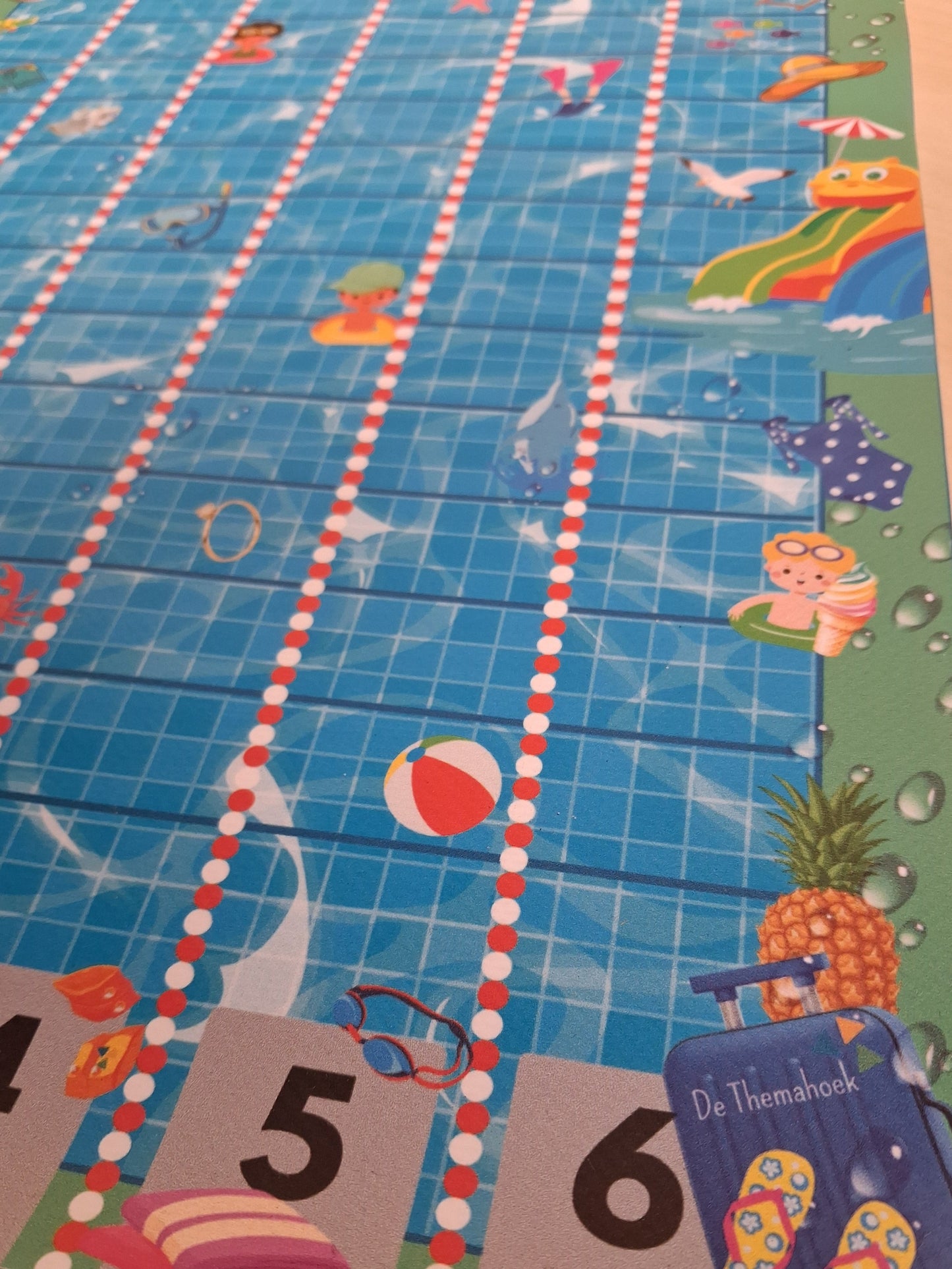 spel, zwembad, thema de camping, thema vakantie, thema op reis, thema vervoersmiddelen, kleuters, groep 1/2, spel, bewegend leren, woordenschat, tellen, rekenen, nt2, de themahoek